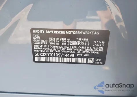 2024 BMW X4 xDrive30I z USA, uszkodzony, nr VIN 5UX33DT01R9V14499